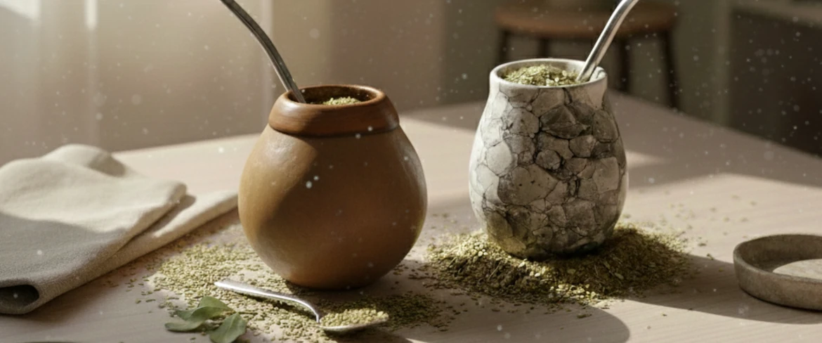 Összehasonlítás: természetes tök és kerámia mate tök egymás mellett