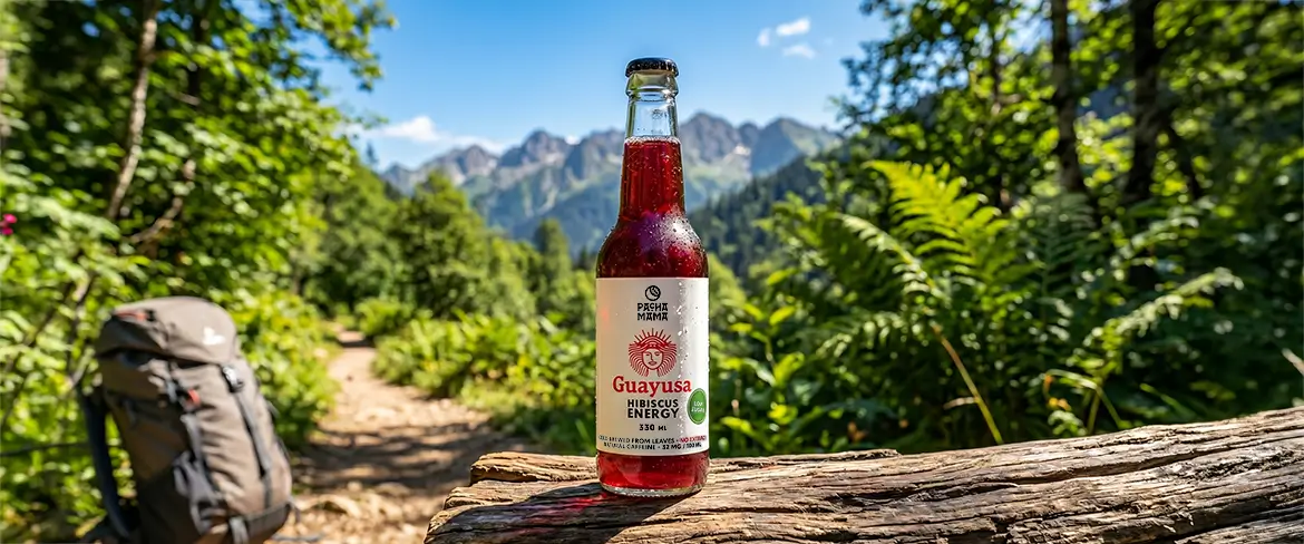 Természetes guayusa-ital egy hegyi ösvényen – Guayusa Pachamama utazáshoz és szabadtéri tevékenységekhez.