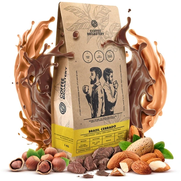 Bro Coffee Roastery Brazil Cerrado Premium kávébab mandulával, csokoládéval és diófélékkel.