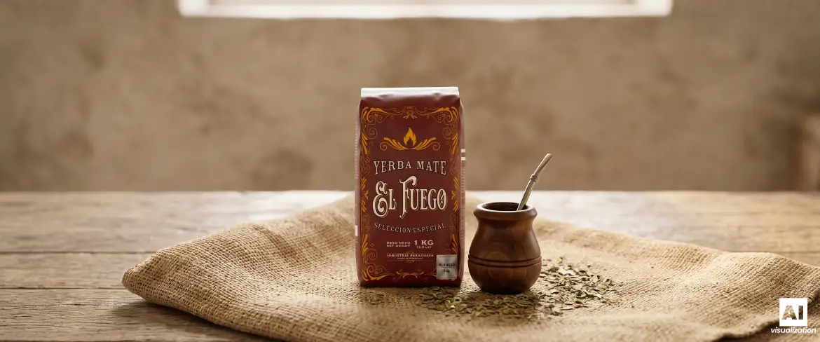 1 kg-os El Fuego Elaborada és egy mate-tök, benne yerba mate-val, hagyományos juta szövetben.