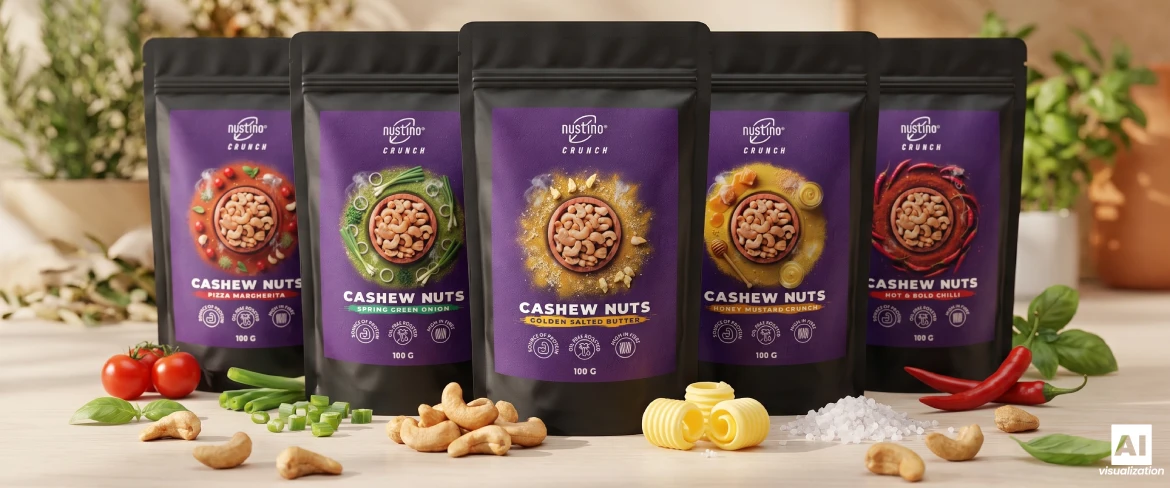 A Nustino Crunch pörkölt kesudió öt ízváltozatban.