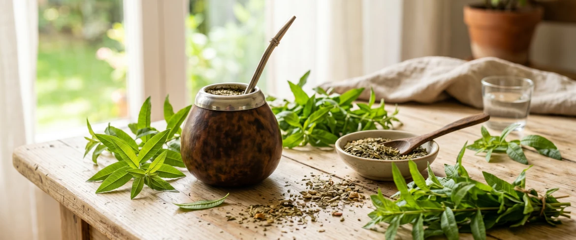 Gyógynövényekkel körülvett yerba mate-tök. Fedezze fel, milyen ételekhez adható hozzá a citromverbéna!
