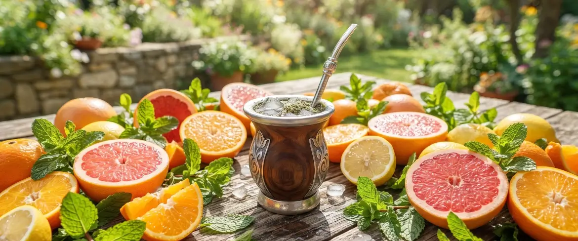 Frissítő, hideg yerba mate, citrusfélékkel körítve