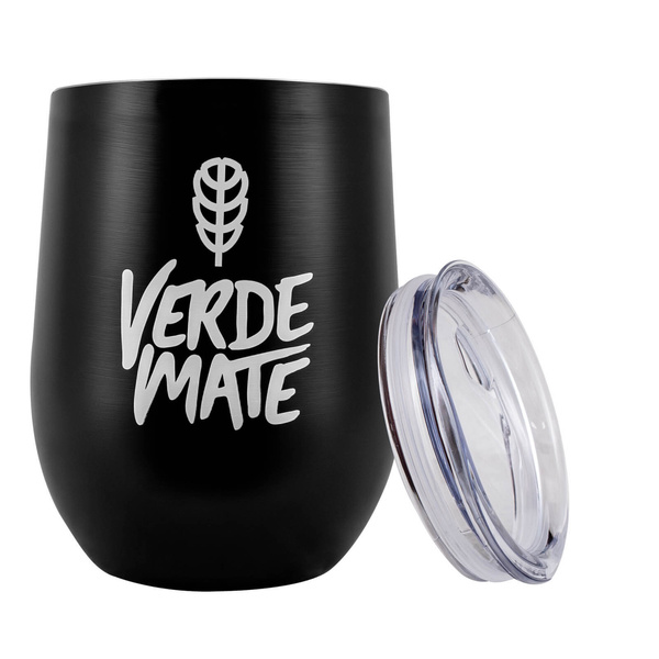 TermoLid – hőszigetelt yerba mate bögre fedéllel – Verde Mate (fekete) – 350 ml