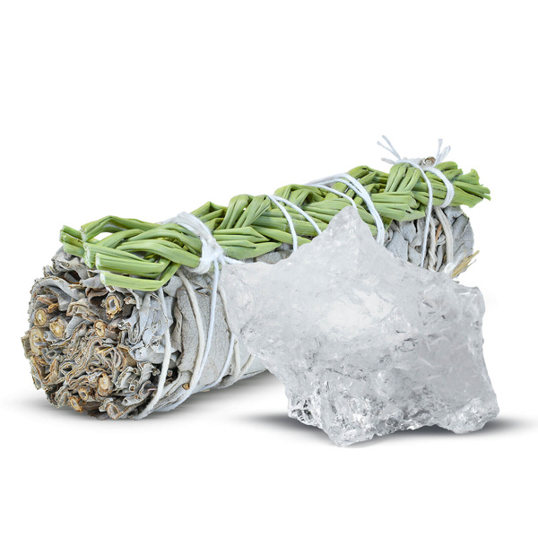 Meditációs készlet: fehér zsálya füstölő + hegyikristály