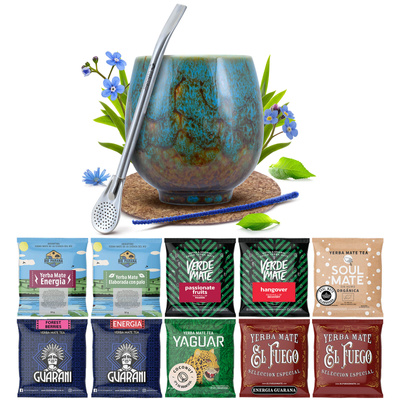 Yerba Mate 10x50g 500g mintakészlet + kiegészítők
