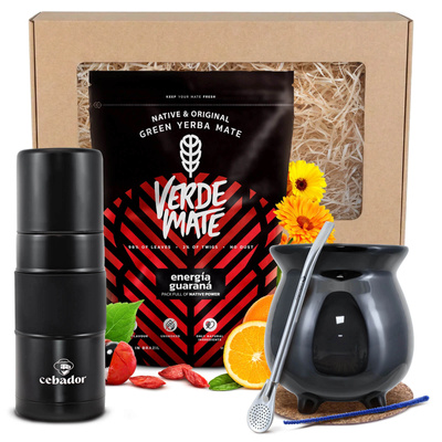 Ajándékkészlet Yerba Mate: Verde Mate Energía Guaraná 0,4kg + Yerbomos X + Mate Tök + Bombilla