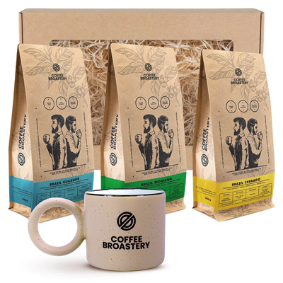 Coffee Broastery ajándékszett: 3× brazil kávé + bögre