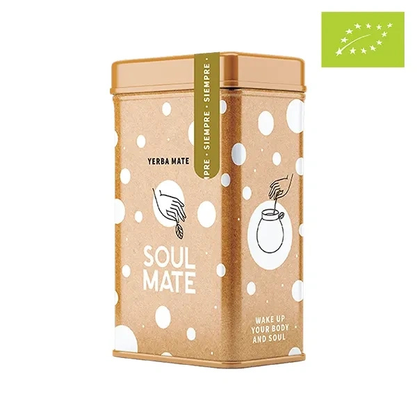 Yerbera – Fém doboz + Soul Mate Orgánica Siempre 0,5 kg