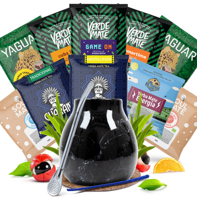 Yerba Mate készlet: 10x50g minták + Mate Tök + Bombilla
