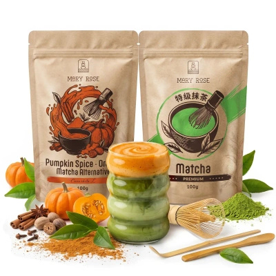 Készlet színes Matcha Latte-hoz: Matcha + Orange Matcha + kiegészítők