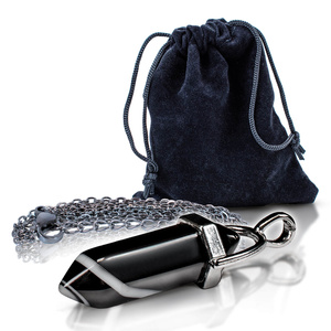 Fekete achát medál tasakban + lánc