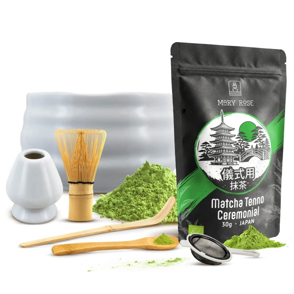 Ceremoniái matcha teafőző készlet: japán BIO matcha 30g + kiegészítők