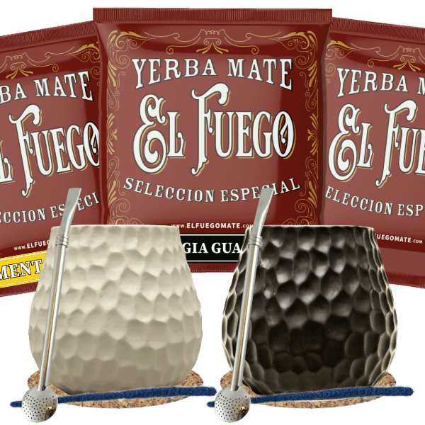 Yerba Mate készlet két személyre: minták El Fuego 3x50g + Mate Tök + 2x Bombilla