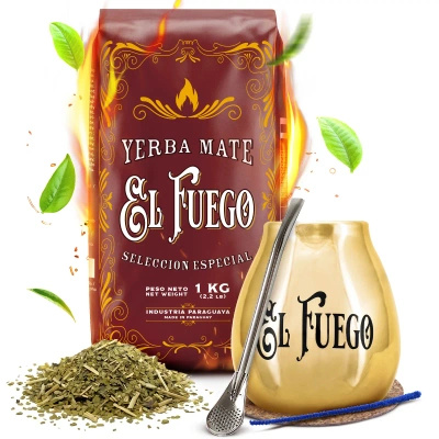 Yerba Mate készlet: El Fuego Elaborada 1kg + Mate Tök + Bombilla