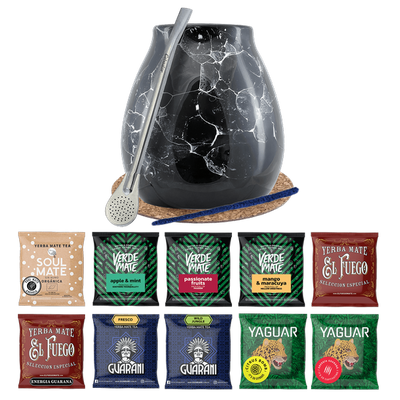 Yerba Mate készlet 10x50g Calabash Marmol Bombilla Bombilla