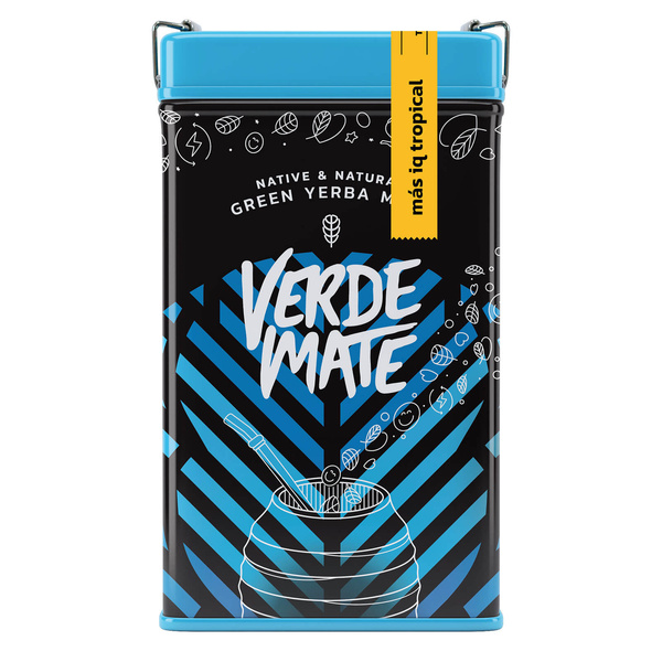 Yerbera – Fém doboz + Verde Mate Green Más IQ Tropical 0,5 kg
