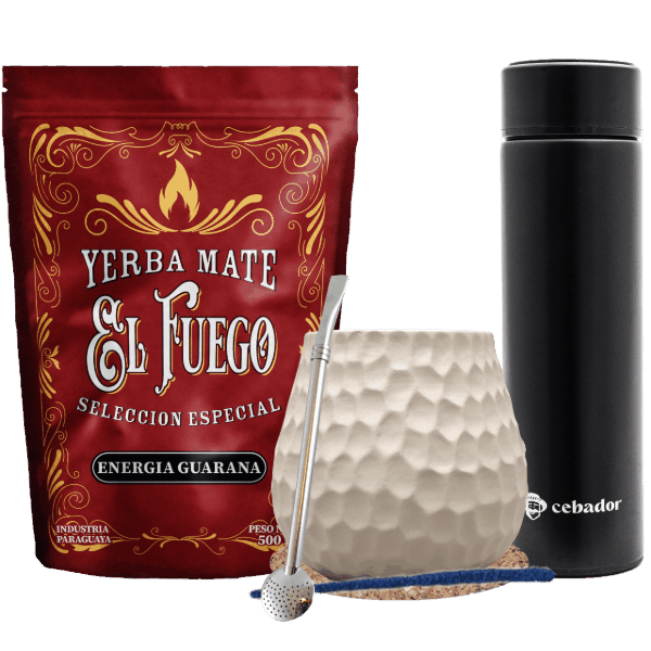 Yerba Mate készlet: El Fuego 500g + Thermosz LED + Mate Tök + Bombilla