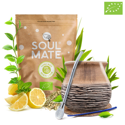 Yerba Mate készlet Soul Mate Organica Menta Limon 500g 0,5kg Mate Tökre + Bombilla