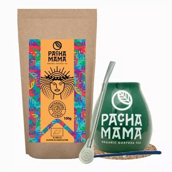 Készlet Guayusa Pachamama Citrus 100g + Mate Tök + Bombilla