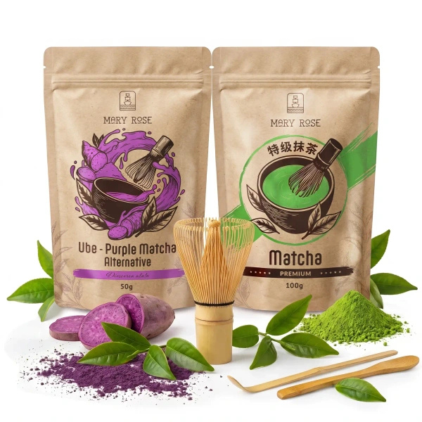 Készlet színes Matcha Latte-hoz: Matcha + Purple Matcha + kiegészítők