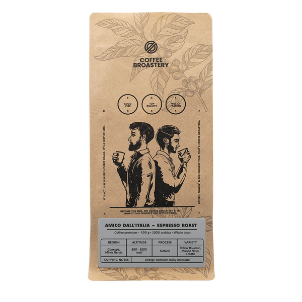 Bro Coffee Roastery - Egész kávébabos Amico dall'Italia Espresso Roast 400g