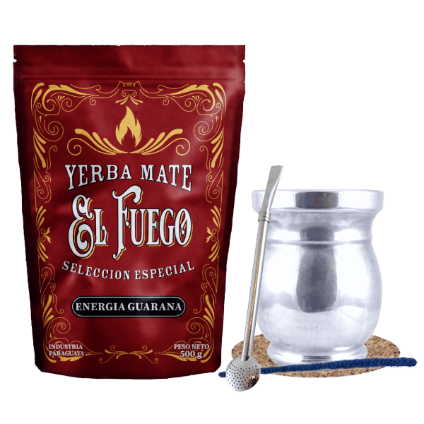 Yerba Mate készlet: El Fuego Energia Guarana 500g + Palo Santo + Bombilla