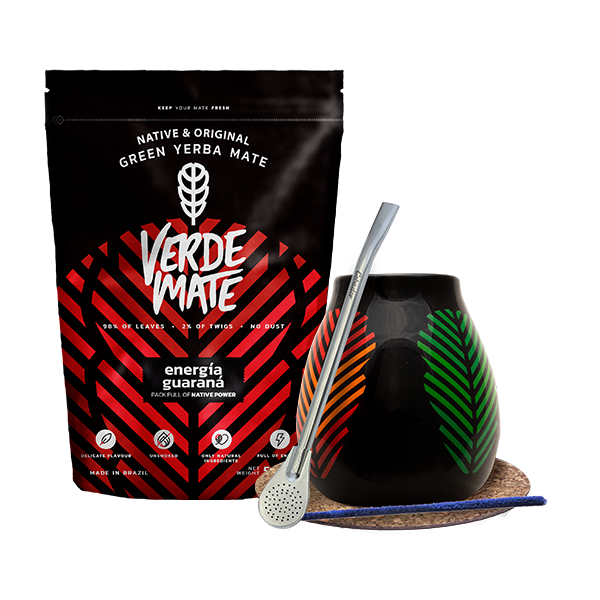 Yerba Mate készlet: Verde Mate Energía Guaraná 500g + Mate Tök + Bombilla