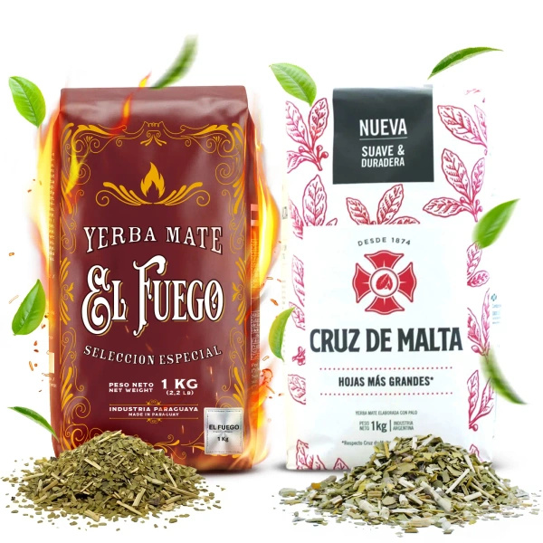 Yerba Mate Elaborada készlet: El Fuego 1kg + Cruz de Malta 1kg