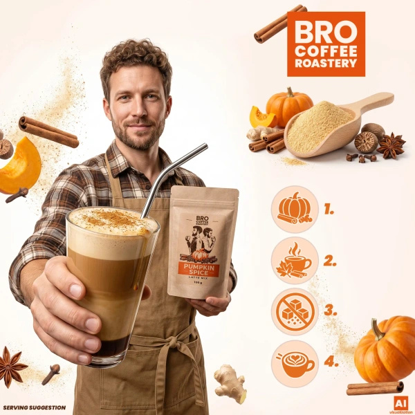 Pumpkin Spice Latte szett: Bro Coffee Roastery Brazil Cerrado kávé 1kg + Pumpkin Spice Latte Mix 100g