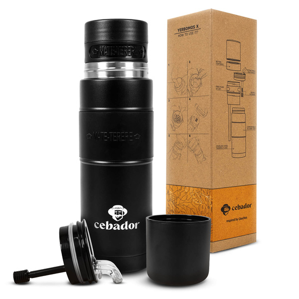 Yerbomos XL ALL IN ONE - 750ml - Mate tök, termosz és bombilla egyben (fekete)