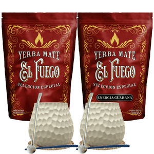 Kezdőcsomag két fő részére Yerba Mate El Fuego 2×500 g + 2× Mate Tök + 2× Bombilla