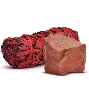 Meditációs készlet: fehér zsálya füstölő + vörös jáspis