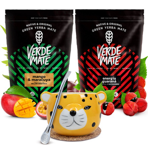 Yerba mate készlet Verde Mate kerámia kalácsa Yaguar Gatito bombilla