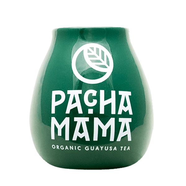 Zöld kerámia matéspohár Pachamama logóval, 350 ml
