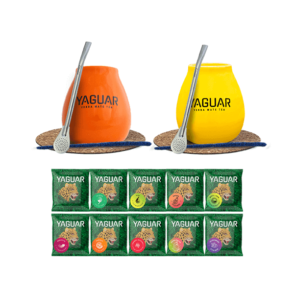 Szett 500g Yerba Mate Yaguar 10x50g + Mate tök + Mate Gourd