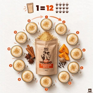 Pumpkin Spice Latte szett: Bro Coffee Roastery Brazil Guaxupe kávé 1kg + Pumpkin Spice Latte Mix 100g