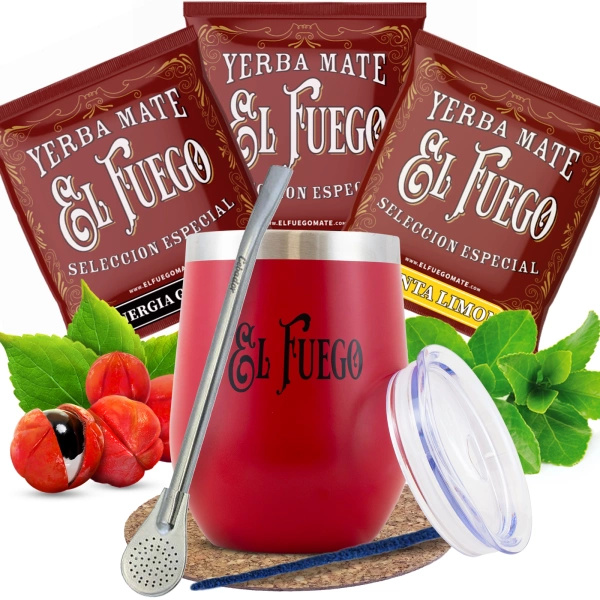 Yerba Mate El Fuego szett: minták 3x50g + TermoLid + Bombilla