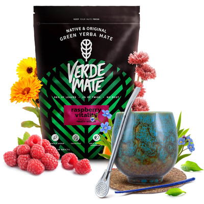 Yerba Mate készlet Verde Mate Raspberry 500g Kalácsa + Bombilla