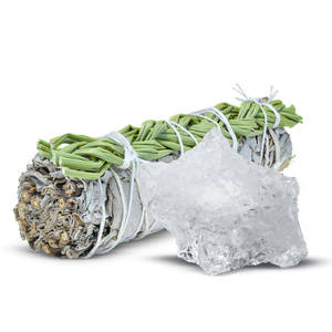 Meditációs készlet: fehér zsálya füstölő + hegyikristály