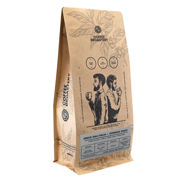 Bro Coffee Roastery - Egész kávébabos Amico dall'Italia Espresso Roast 400g