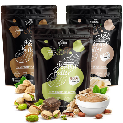 Nustino mogyoróvajpor készlet: különféle ízek 3x400g