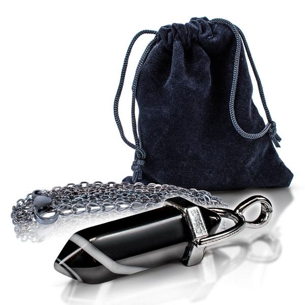 Fekete achát medál tasakban + lánc