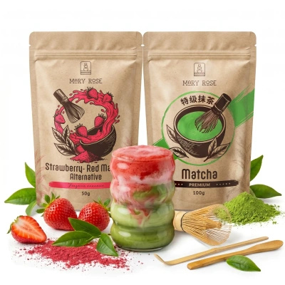 Készlet színes Matcha Latte-hoz: Matcha + Red Matcha + kiegészítők