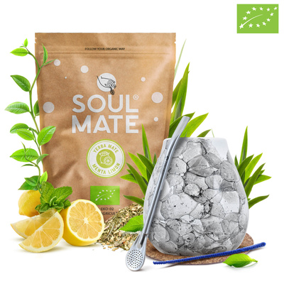 Yerba Mate készlet Soul Mate Organica Menta Limon 500g 0,5kg Mate Tökre + Bombilla