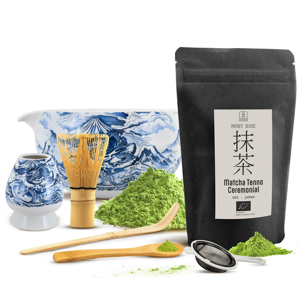 Ceremoniái matcha teafőző készlet: japán BIO matcha 30g + kiegészítők