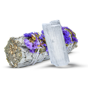 Meditációs készlet: fehér zsálya füstölő + szelenit