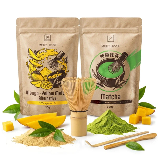 Készlet színes Matcha Latte-hoz: Matcha + Yellow Matcha + kiegészítők