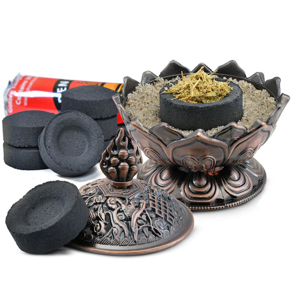 Palo santo forgács, füstölőedény és füstölő parázs készlet