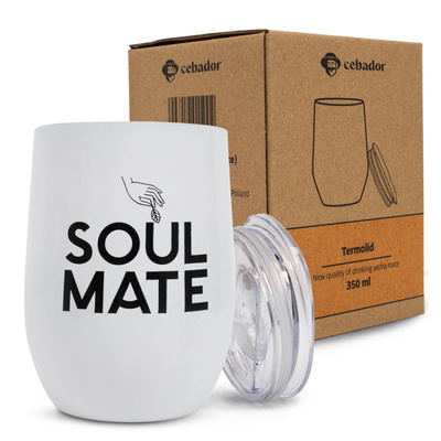 TermoLid – hőszigetelt yerba mate bögre fedéllel – Soul Mate (fehér) – 350 ml